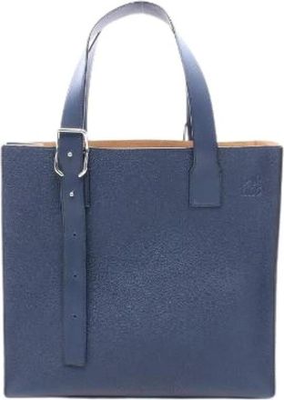 Loewe Pre-owned Buckle Horizontal Anagram Leren Tote Bag - Dames - Vintage Shopper - Blauw - ONE Size - Leer - Vintage