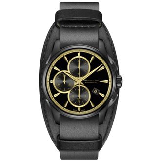 Hamilton Jazzmaster Auto Chrono Black Dial Leather Strap Mens Watch H32506730
