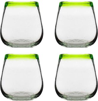 10 Strawberry Street Set Of 4 Lime Rim Mexican Glassware Stemless Wine Glasses