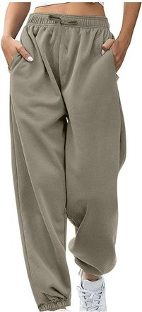 Generic Ladies Joggers Straight Leg Trousers for Women Cuffed Fleece Lined Straight Leg Jogger Size 12 Loose Trousers for Women UK Ladies Elasticated Waist Ro