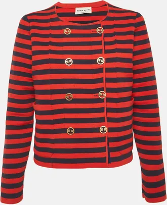 Sonia Rykiel Red/blue Striped Knit Double Breasted Jacket