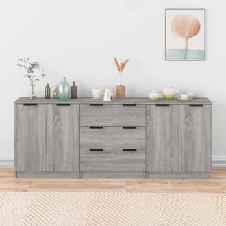 Berkfield Home 3 Piece Sideboards Grey Sonama Engineered Wood