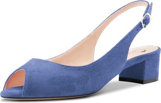Castamere Women Chunky Block Low Kitten Heel Peep Open Toe Sandals Slip-on Slingback Cute Sexy Clear 3.5 CM Heels Blue 4.5 UK