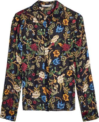 Alice & Olivia Willa Floral-devor&eacute; Semi-sheer Chiffon Shirt - Black - S (UK8-10 / S)