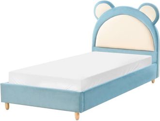 Beliani Beliani - Modern Velvet eu Single Size Bed Frame Upholstered Kids Bed Slatted Base Blue Mailles