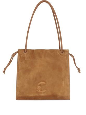 Coccinelle embossed-logo suede shoulder bag - Brown