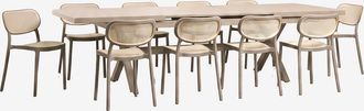 Sklum Set De Mesa Rectangular 240-300x100 Cm Extensible En Aluminio Karena Y 10 Sillas De Comedor Apilables En Polipropileno Omara Sklum