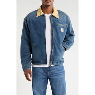 Carhartt Work in Progress OG Detroit Denim Jacket in Blue /Dusty Heather Brown at Nordstrom, Size Xx-Large