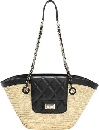 Tiffany & Fred Quilted Straw Tote With Chain