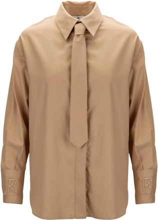 Elisabetta Franchi Katoenen Poplin Blouse met Strik - Dames - Overhemden - Beige - XS - Katoen - Overhemden