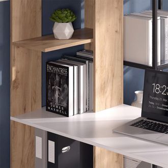 Vicco Escritorio Tower, Blanco/sonoma, 122.2 X 55.2 Cm Con 4 Compartimentos