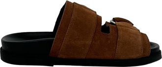 Ganni Ganni Double Strap Slides Sandals in Brown Suede