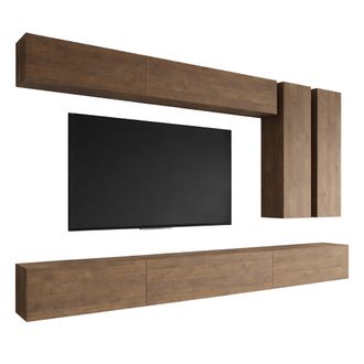 Dmora Pared Organizada Gaso, Mueble De Sala Modular, 7 Estantes, 7 Puertas, Color Nogal
