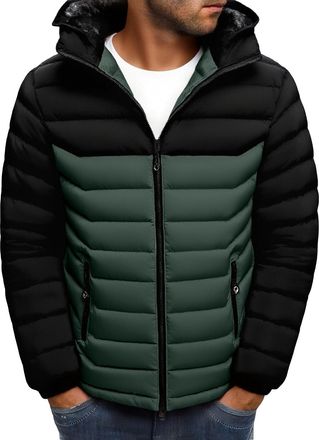 Generic Mens Puffer Jacket Lightweight Puffy Padded Coat Warm Hooded Autumn Winter Windproof Quilted Jacket for Men Zip Up with Pockets for Hiking Camping Tra
