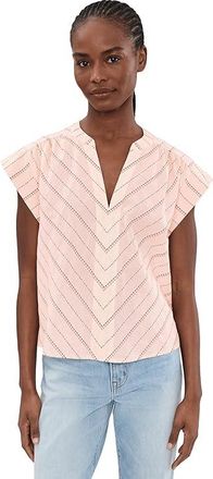 Liverpool L.A. Petite Short Sleeve Popover Woven Top Womens Clothing Pink Stripe : PXS, Cotton/Linen