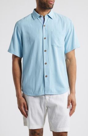 Tommy Bahama Birdie of Paradise Short Sleeve Silk Graphic Button-Up Shirt in Blue Jay at Nordstrom, Size Xx-Large
