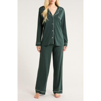 Eberjey Gisele Long Pajamas in Pine/ivory at Nordstrom, Size Xx-Small