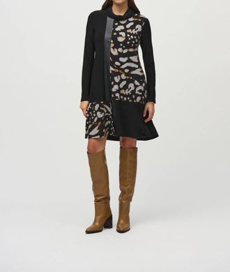 Joseph Ribkoff Animal Print Cowl Neck A-Line Dress In Black/multi