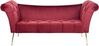 Beliani Beliani - Double Ended Chaise Lounge Tufted Velvet Upholstery Gold Legs Dark Red Nantilly