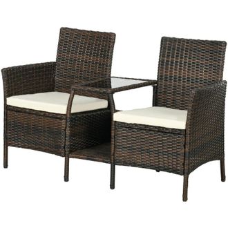 OUTSUNNY Set Tavolino e Sedie da Giardino in Rattan Marrone per Esterni - Outsunny