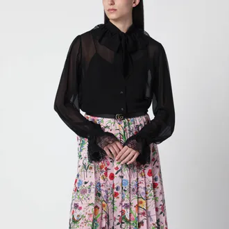 Gucci Camicia in georgette di seta con pizzo nera