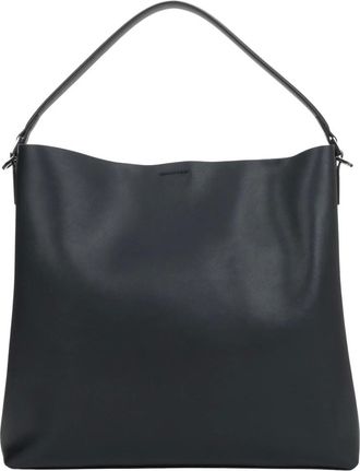 Estro & Luminara Leren Shopper Tote - Dames - Tassen - Zwart - Maat: ONE Size Zijde