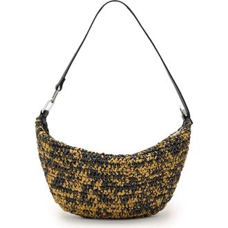 AllSaints Micro Luna Raffia Bag in Biscuit/Black at Nordstrom