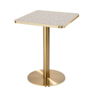 Oviala Mesa de comedor 60x60 cm con base dorada y revestimiento terrazo/oro