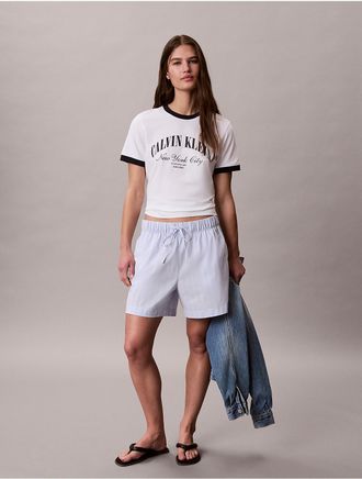 Calvin Klein Jeans Calvin Klein Womens Cotton Poplin Stripe Boxer Shorts - Blue - XL