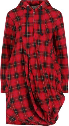 Comme Des Gar&ccedil;ons Red/Black Plaid Draped Hooded Dress