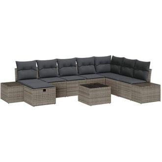 vidaXL Garden Sofa Set with Pillow 9 pcs Grey Poly rattan vidaXL