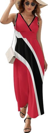 Generic Trinidad and Tobago Flag Womens Maxi Dress Sleeveless V Neck Dresses Casual Outfits XL