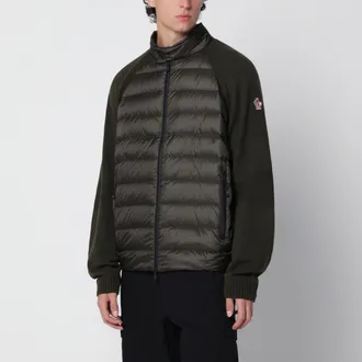 Moncler Cardigan imbottito grigio scuro con zip in misto lana