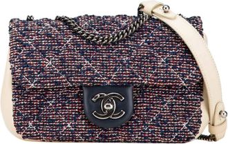 Chanel Pre-owned Mini Rectangular Tweed Single Flap - Dames - Vintage Schoudertas - Blauw - ONE Size - Tweed - Vintage