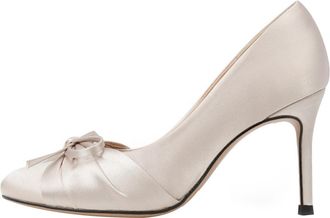 Generic High Heels for Women Bow 8CM Stiletto Heel Sexy Ladies Satin Pump Wedding Evening Party Court Shoes (7.5) Beige