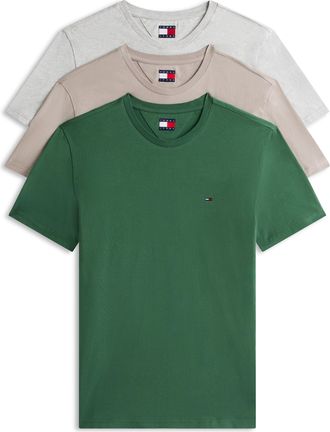Tommy Jeans T-Shirt TOMMY JEANS TJM XSLIM 3 PACK TEE, Herren, Gr. XXL, grau htr, shdw pine, limestone dust, Single Jersey, Obermaterial: 100% Baumwolle, slim fit 