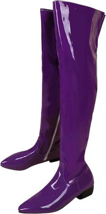 Generic Women Winter Outdoor Casual Over Knee Boots Patent Leather Low Heel Pointed Toe Boot