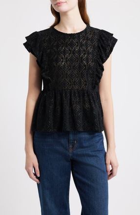 Treasure & Bond Flutter Sleeve Peplum Top in Black at Nordstrom, Size Xx-Large