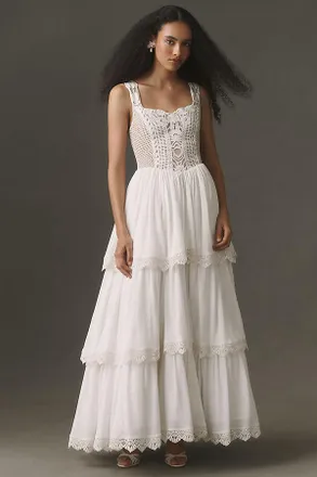 BHLDN Cotton Crochet Tiered Maxi Dress