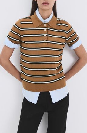 Mango Stripe Polo Sweater in Caramel at Nordstrom, Size X-Small