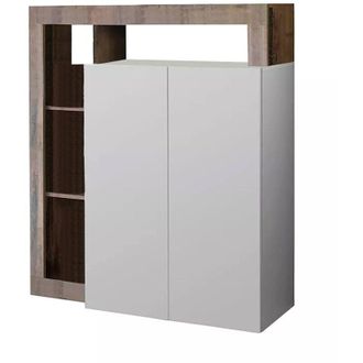 Dmora Aparador Smeraldo, Buf&eacute; De Sal&oacute;n, Aparador De Sal&oacute;n, Despensa De Cocina, Made In Italy, 108x42 H127 Cm, Blanco Brillante Y Pizarra - Dmora