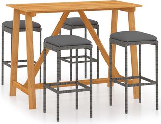 vidaXL 5 Pcs Garden Bar Juego Con Almohadillas Grises