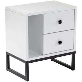 Dmora Dmora - Mesa De Noche Rhiannon, C&oacute;moda Baja, Mesilla De Noche, Estante De La Cama, 45x30 H50 Cm, Blanco Y Negro