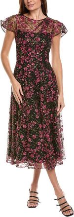 Theia Mariah Beaded Midi Dress