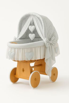 OEM Mois&eacute;s De Mimbre Amelia Con Capota Plegable - Ropa De Cama Natural Y Gris
