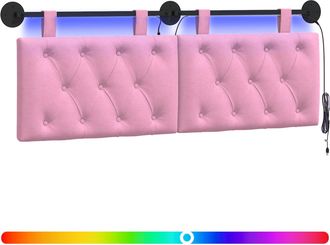 vidaXL Cabecero Colgante Con Luz Led Rosa Tela Vidaxl