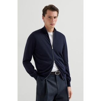 Brunello Cucinelli Cashmere and silk cardigan in Navy Blue at Nordstrom, Size 58 It