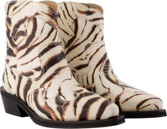 Ganni Womens Zebra-Print Synthetic Ankle Boot Beige