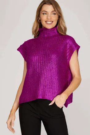She + Sky Brooke Metallic Sweater In Magenta