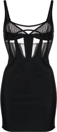 MUGLER tulle-panelled jersey corset minidress - women - Elastane/Polyamide - 40 - Black